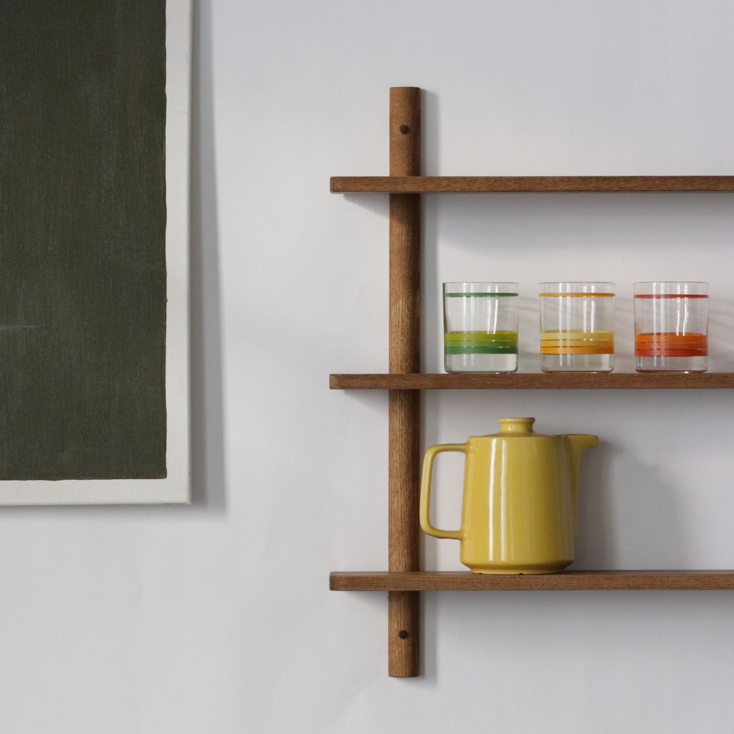 3 tiered dark brown wood shelves