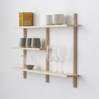 Three tier light wood shelving