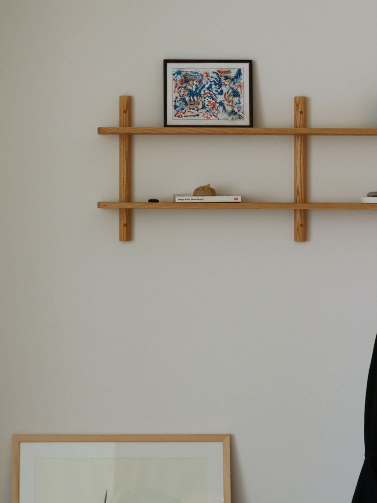 Two tiered wall shelving in White Oak